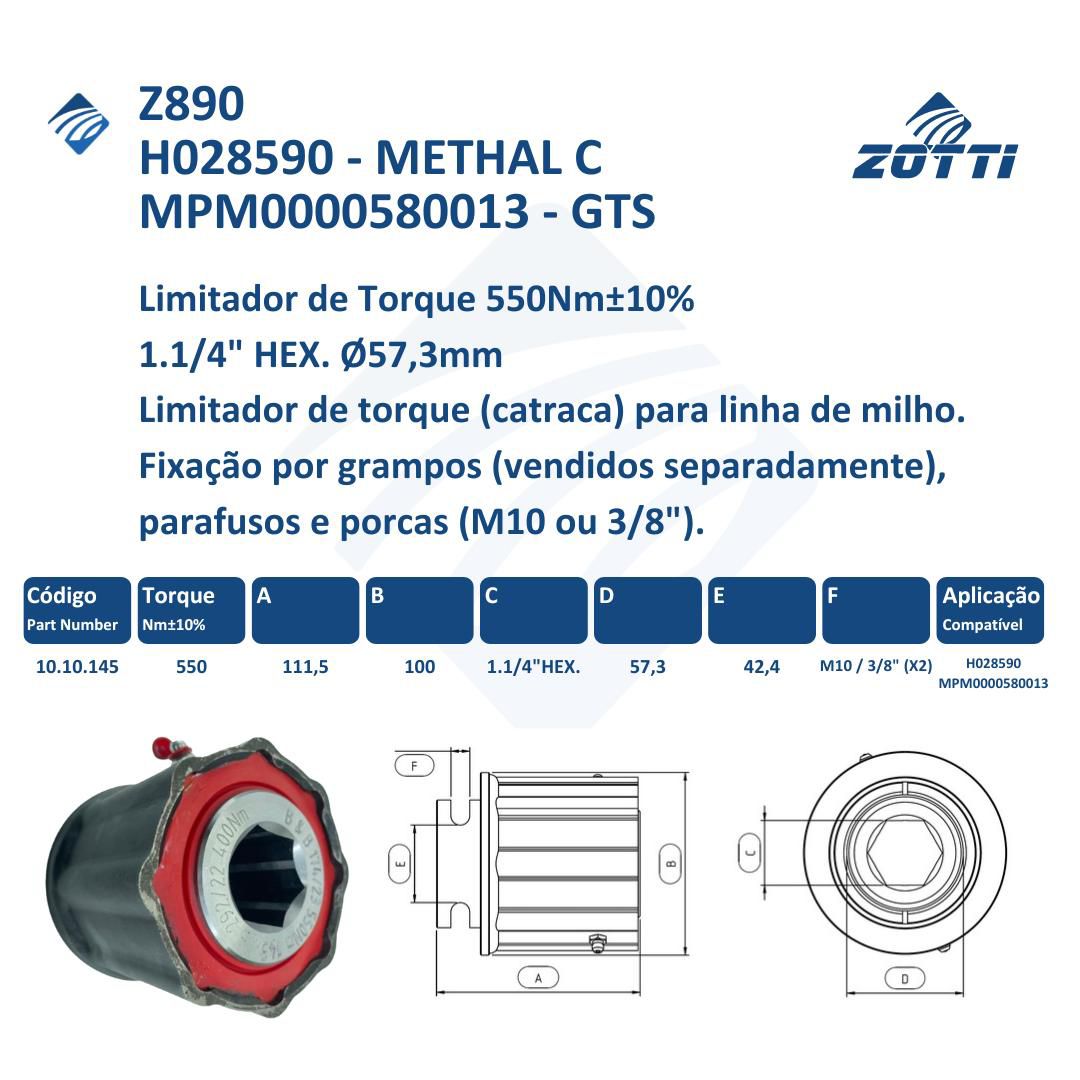 Z890 LIMITADOR DE TORQUE FLANGE FIXO 550NM 1.1/4 -  GTS: MPM0000580013 - NEW HOLLAND: 020800379